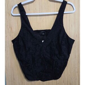 Torrid Black‎ Lace Corset V Neck Smocked Back Cropped Tank Top Plus Size 1